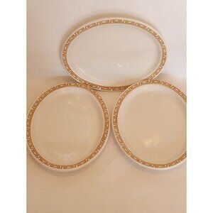 Vintage Buffalo China USA Oval  Plates Lot Of 3 Geometric